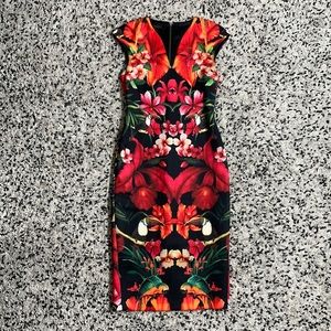 Ted Baker London Women’s Dress Sleeveless Tropical Birds Floral Print Size 2